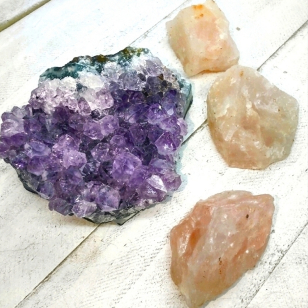 Amethyst and Rose Quartz Crystal Set